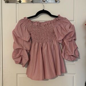 Super cute red off the shoulder top with puffy 3/4 sleeve